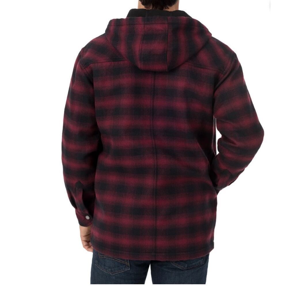 Dickies Red Black Twill Polar Fleece Lined Plaid Hooded Work Jacket Mens M 38/40 - Picture 2 of 7